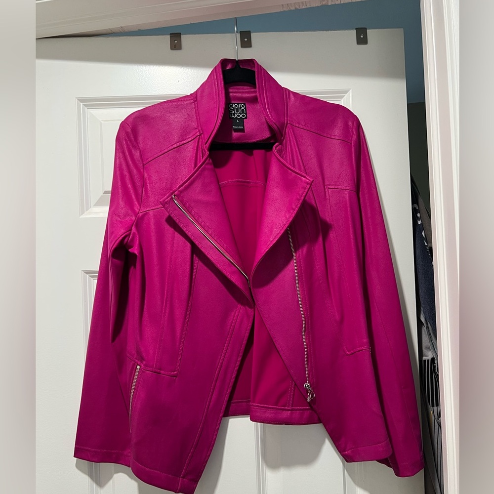 Clara Sunwoo Liquid Leather Jacket in Magenta (large)